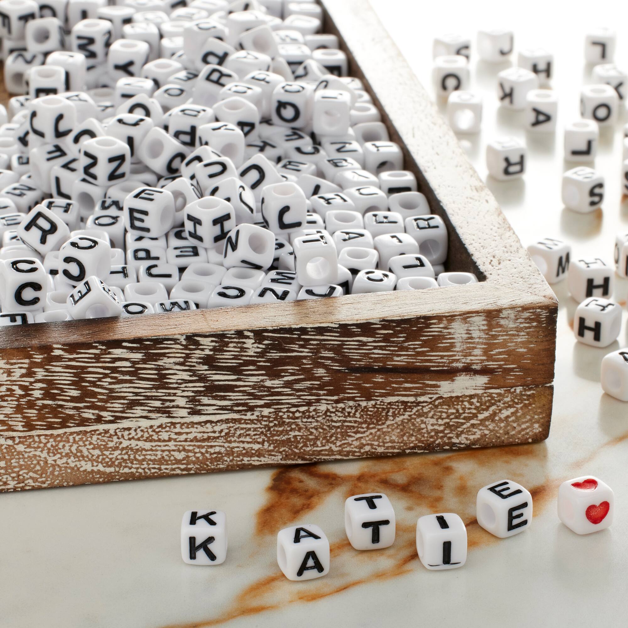 White Alphabet Cube Crafting Beads, 6.7mm by Bead Landing™